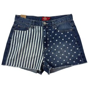 Dickies Women's Size 7 Juniors Stars‎ & Stripes Denim Frayed Hems Shorts NEW NWT
